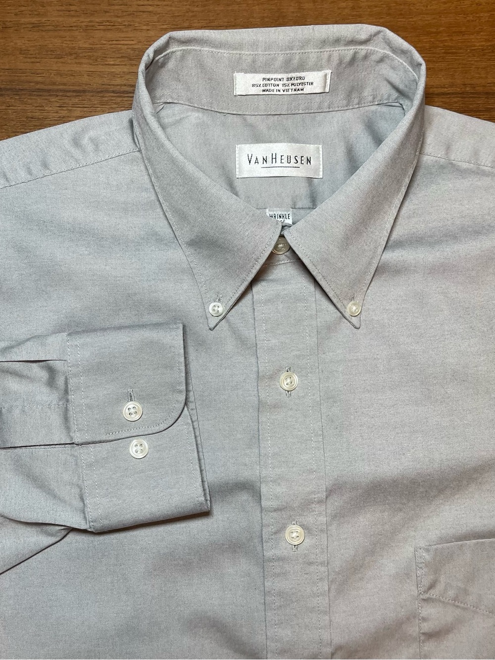 Van Heusen Men's 16.5 32/33 Grey Pinpoint Oxford Wrinkle Free Dress Shirt
